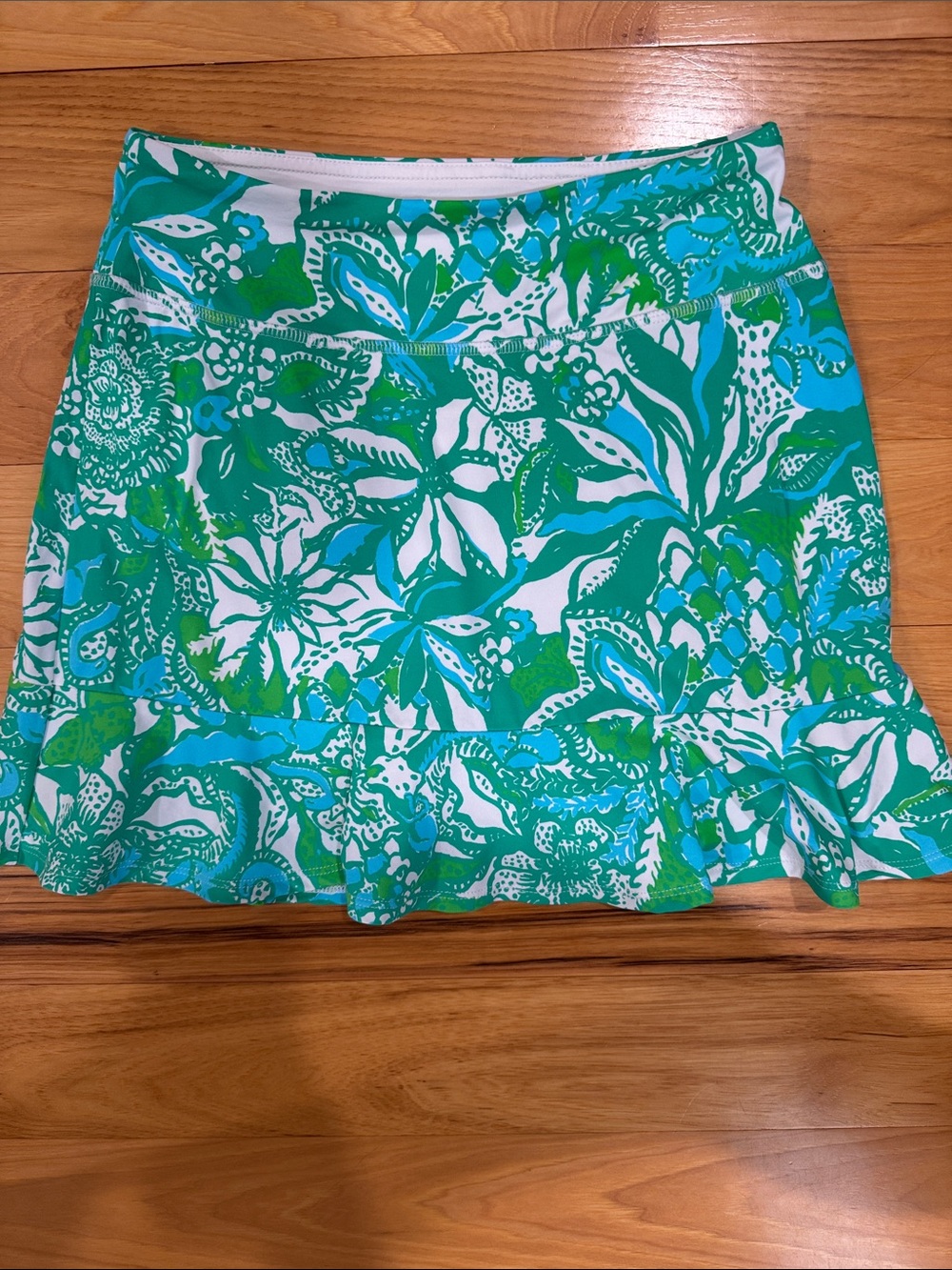 Lilly Pulitzer Zadora High Rise Ruffle Hem Skort Botanical Green Safari Sangria.
